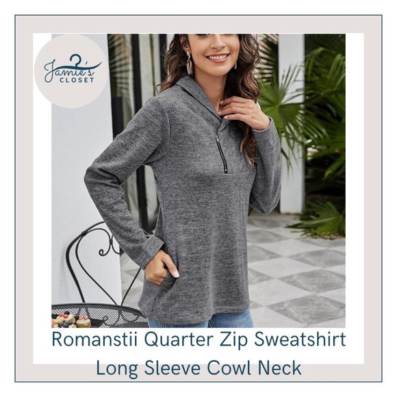 Heather Gray Romanstii Quarter Zip Cowl Neck Sweatshirt | Size XL - Picture 3 of 14